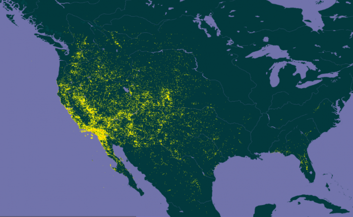 Distribution du genre d’Eriogonum dans le Nouveau Monde