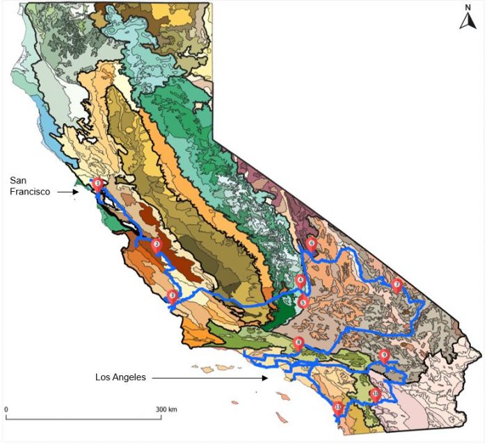 Trajet effectué en Californie, mai 2023